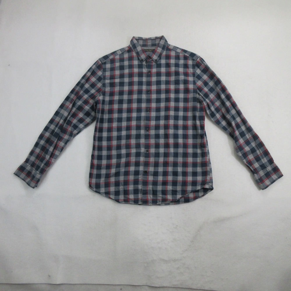 Banana Republic Men's Shirt M Camden Fit Luxe Flannel Plaid Long Sleeve Blue